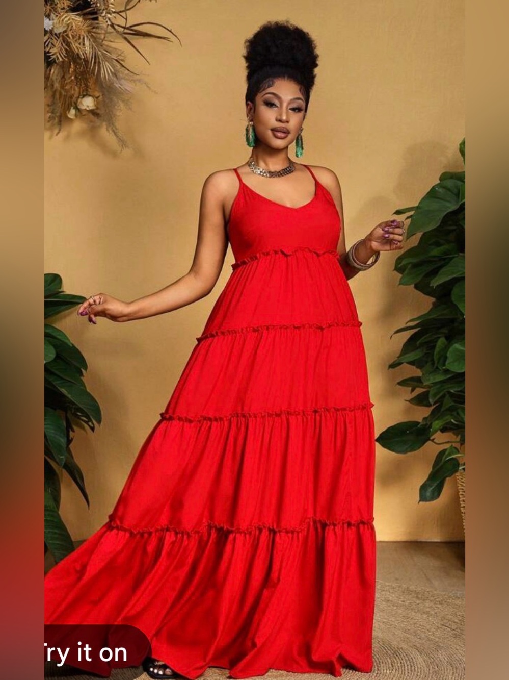 SHEIN red tiered maxi dress with spaghetti straps Women’s 2xl Ruffles Feminine